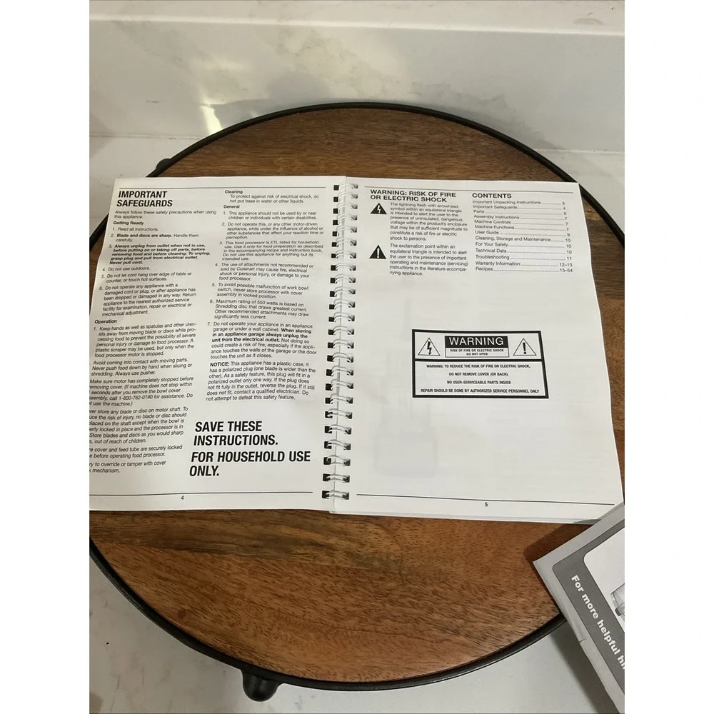 Cuisinart Food Processor FP-11 Series Booklet Instructions Manual Only